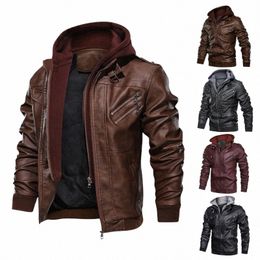 men's Winter Jacket Leather Jacket Outerwear Fleece Coat Parkas Pu Thick Skin Jacket Cycling Windbreaker Hoodies Men's Clothing Q8Y5#