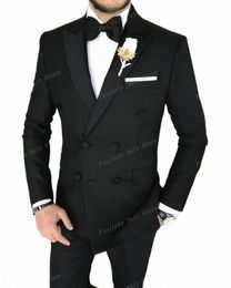 black Slim Fit Men Busin Suit Groom Groomsman Prom Wedding Party Formal Ocn Tuxedos 2 Piece Set Jacket And Pants B6Jh#