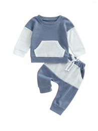 Jackets Cute And Cosy Infant Boys 2-Piece Patchwork Sweatshirt Pants Set For A Stylish Look