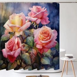 Shower Curtains 1Pcs Pink Purple Rose Flowers Waterproof Curtain Romantic And Fashionable Bathroom Decoration With Hooks