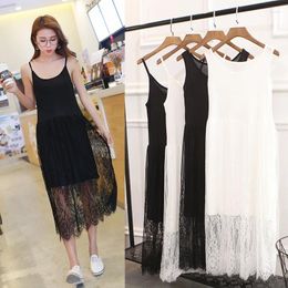 Casual Dresses 2024 Spring Summer Women Floral Embroidery Lace Tank Dress Sweet Mesh Spaghetti Strap Female A Line Long Bottom Vestidos