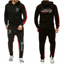 srt Hellcat 2022 Men's New Printed Solid Colour Cott Pullover Hoodies Tops+Pants Drawstring Leisure Sportswear Two Pieces Suit T6p4#