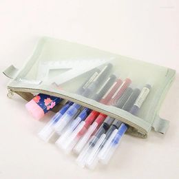 Storage Bags Simple Transparent Mesh Pencil Case Student Bag Large Capacity Pouches Stationery Cosmetic