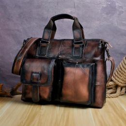 Backpack Men Original Leather Retro Designer Business Briefcase Casual 15" Laptop Travel Bag Case Attache Messenger Bag Portfolio B260