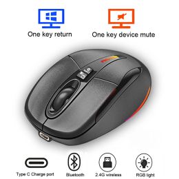 Mice MultiFunction Bluetooth 2.4G Wireless Mouse OneClick To Desktop TypeC Rechargeable Mute Silent RGB Backlight Mice 2400DPI