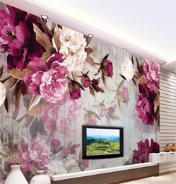 Custom Po Wallpaper Wall Sticker Handmade Peony Flower Wooden Background papel de parede 3d para sala atacado1010285