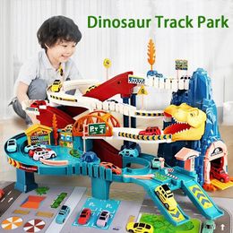 Eonal Childrens Toys Dinosaur Mountain Track Car Racing Rail Model Children Adventure Game Interactive Train 240313