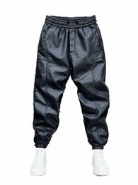 trendy Motorcycle Leather Pants Men's Hip Hop Harem Loose Trousers Outdoor Jogger Sweatpants Luxury Brand High Quality Clothing L4V2#