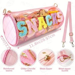 Cosmetic Bags Letter Patches Transparent PVC Bag Clear Travel Make Up Pouches Circular Snack Storage Organizer