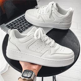 Casual Shoes Men White Leather Flat Classic Sports Lace Up Skateboard Board Walking Travel Leisure Running Sneakers