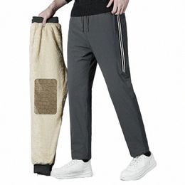 men's Winter Warm Fleece Pants Lined with Graphene Fabric Knee Warm Pants Harajuku Joggers Zip Pockets Casual Pants 7XL-110KG L2zU#