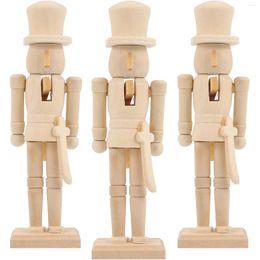 Decorative Figurines Christmas Nutcracker Puppet Walnut Soldier Graffiti Painting Wooden Diy Unfinished