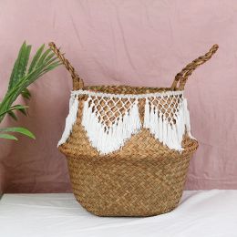 Baskets Bathroom Pot For Basket Seagrass Picnic Toys Pets Woven Plant Panier Wicker Osier Organizer Laundry