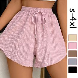 Women Shorts Summer High Elastic Lace Up Drawstring Wide Leg Sweat Short Fitness Running Shorts Loose Casual Large Sports Pants 240325