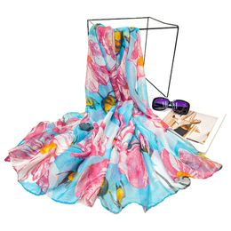 Best Selling Voile Fashion Casual Style Tulip Floral Print Beach Towel Scarf Shawl for Everyday