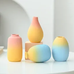 Vases Macaron Color Ceramic Vase Creative Home Decoration Living Room Cafes Decorative Modern Crafts