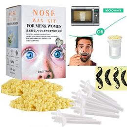 Nasenwachs-Set für Männer und Frauen, Augenbrauen, Ohren, Lippen, Gesicht, Nasenentfernung, Wachs-Set mit 50 ml Wachs, 20 Applikatoren, 10 Pappbecher, 8 Schnurrbartschutz, 1 Messbecher