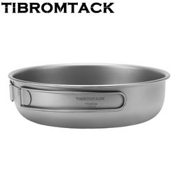 TIBROMTACK Camping Pan with Foldable Handles Pure Titanium Camping Backpacking Pot 700ml for Outdoor Camping Cooking Hiking Backpacking Portable Cookware