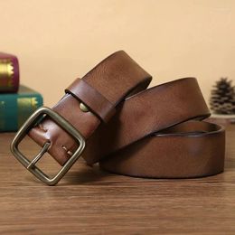 Belts Men Retro Pure Cowhide Belt 3.8cm Luxury Genuine Leather Copper Buckle Handmade All-match Casual Jeans Soft