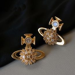New designed Luxury planet star pearl Earrings French Retro Colored crystal Saturnus women Ear stud Designer Jewelry TE-0206399