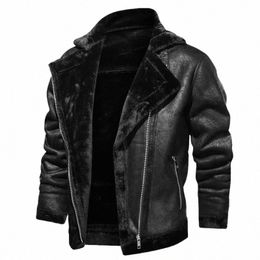 men's Winter Fleece Motorcycle Leather Jacket Plus Veet Thick Retro Vintage Leisure Male Outwear Warm Cmere Inner Coats p3RL#