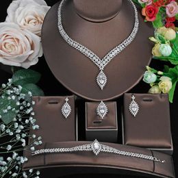 Necklace Earrings Set Zirconia Italian Gorgeous Crystal Elegant Bridal Wedding Fashion Jewelry CZ Ring For Women