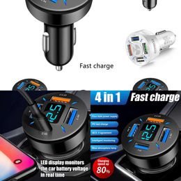 Update 66W 4 Ports USB PD Quick Charger Qc3.0 Type C Fast Charging Car Adapter Cigarette Lighter Socket Splitter For Iphone Xiaomi