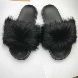 Slippers Slippers 23 color Fasion womens fur slippers Womens Soes Plus fox air fluffy sandals Winter warm H240326ZA2M