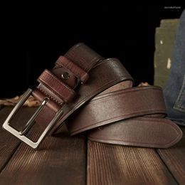 Belts 4cm/1.57'' Handmade Genuine Leather Belt For Men With Stainless Steel Buckle Top Grain Jeans High-End Cowhide