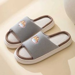 Slippers Slippers Women Cartoon Dog Sandals Flip Flops For Woman Cute Linen ome Men Couples Four Seasons Indoor Soes Comfortable Slides H240326PWVG
