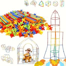 New STEM Construction 100Pc Creative Straw Indoor Outdoor Plastic Building Blocks Montessori Educational Toys For Children