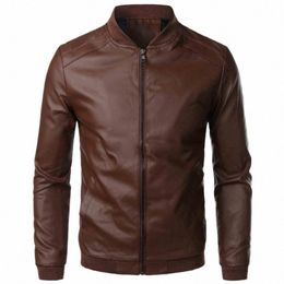 2023 Classic Spring Autumn Motorcycle Biker Leather Jacket Men Casual Trend Leather Slim PU Thin Coat Fi Vintage Overcoat b0vu#