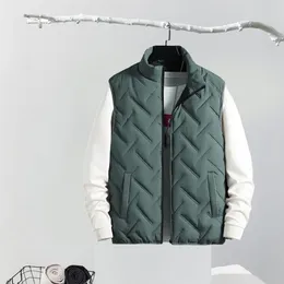 Men's Vests Men Vest Winter Cotton-padded Sleeveless Jacket With Stand Collar Zipper Closure Solid Colour Warm Casual For Cold