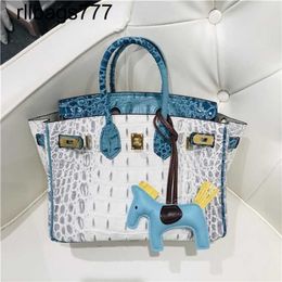 Leather Bk Luxurys Handbag Genuine 2024 Cowhide Women's Fashion Combination Colour Bag Crocodile Bone Pattern Contrast R1S9
