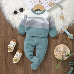 Clothing Sets Born Baby Clothes Set Knitted Autumn Infant Boy Sweater Pullover Long Sleeve Pants Kid Trousers 2PC Fashion Striped