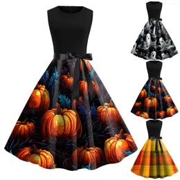 Casual Dresses Halloween Party Midi Dress Vintage Sleeveless Robe Femmes Patchwork A Line Swing Cocktail Prom Vestidos