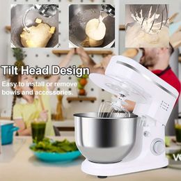 6-speed Tilting Head Dough Mixer for Baking Cakes - Stainless Steel Bowl and Attachments Included