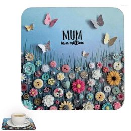 Table Mats 1pc Tea Coasters Coffee Mug Drinks Holder For Kitchen Wood Mat Mother's Day Flower With Unique Sayings Graphic