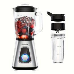 600ml Biolomix 1300W Smoothie Blender with 1.5L Glass Jar Bpa-free Plastic Bottle - Perfect for Frozen Fruit Drinks and Sauces