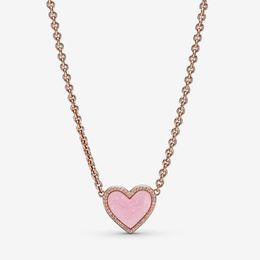 100% 925 Sterling Silver Pink Swirl Heart Collier Necklace Fashion Women Wedding Engagement Jewelry Accessories240t