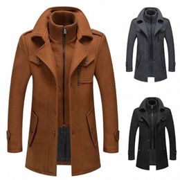 men's Woolen Overcoat Autumn Winter Fi Gentleman Fleece Warm Man Coat Detachable Bilayer Zipper Butt Lg Coat For Male b3ng#