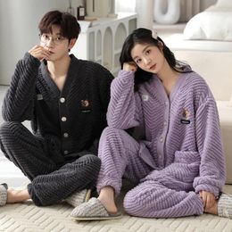 Men's Sleepwear Kimono Winter Flannel Nightwear For Couples V Neck Cardigan Homewear Women And Men Fashion Coral Fleece Pyjamas