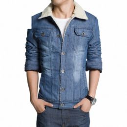 jaqueta Men's Winter Autumn Jeans Fleece Jacket For Men Streetwear Classic Male Casual Wear Denim Coat E8a5#