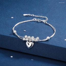 Charm Bracelets 925 Silver Plated Double Layer Chain Tassel Heart Bracelet &Bangle For Women Girls Wedding Jewelry Party SL015