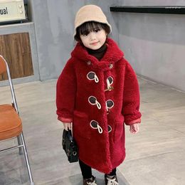 Jackets 2024 Spring Winter Children's Grain Wool Coat Casual Korean Style Boys And Girls Jacket Medium Long Fur