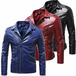 2023 New Black Men's Windproof Biker Leather Jacket Red Brown Blue PU Coat Fi Casual Overcoat male Tops Outerwear S-4XL 5XL t3hf#