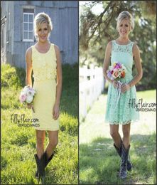 2016 Short Lace Bridesmaid Dresses Jewel Neck A Line Country Style Knee Length Summer Beach Maid of Honor Gowns Custom Formal Part5113257