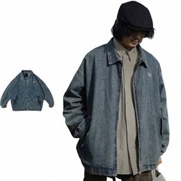 wed Denim Jacket Men Women Harajuku Loose Versatile Cargo Coat American Casual Lapel Zip-up Jacket Spring Vintage Outerwear V1gB#