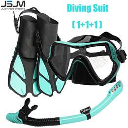 JSJM 111 Professional Scuba Diving Mask Equipment Glasses HD Anti Fog Underwater Snorkeling Snorkel Flippers 240321