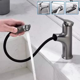 Bathroom Sink Faucets Basin Faucet Modern Black Silver Paint Mixer Tap Brushed Wash Pull Out The And Cold